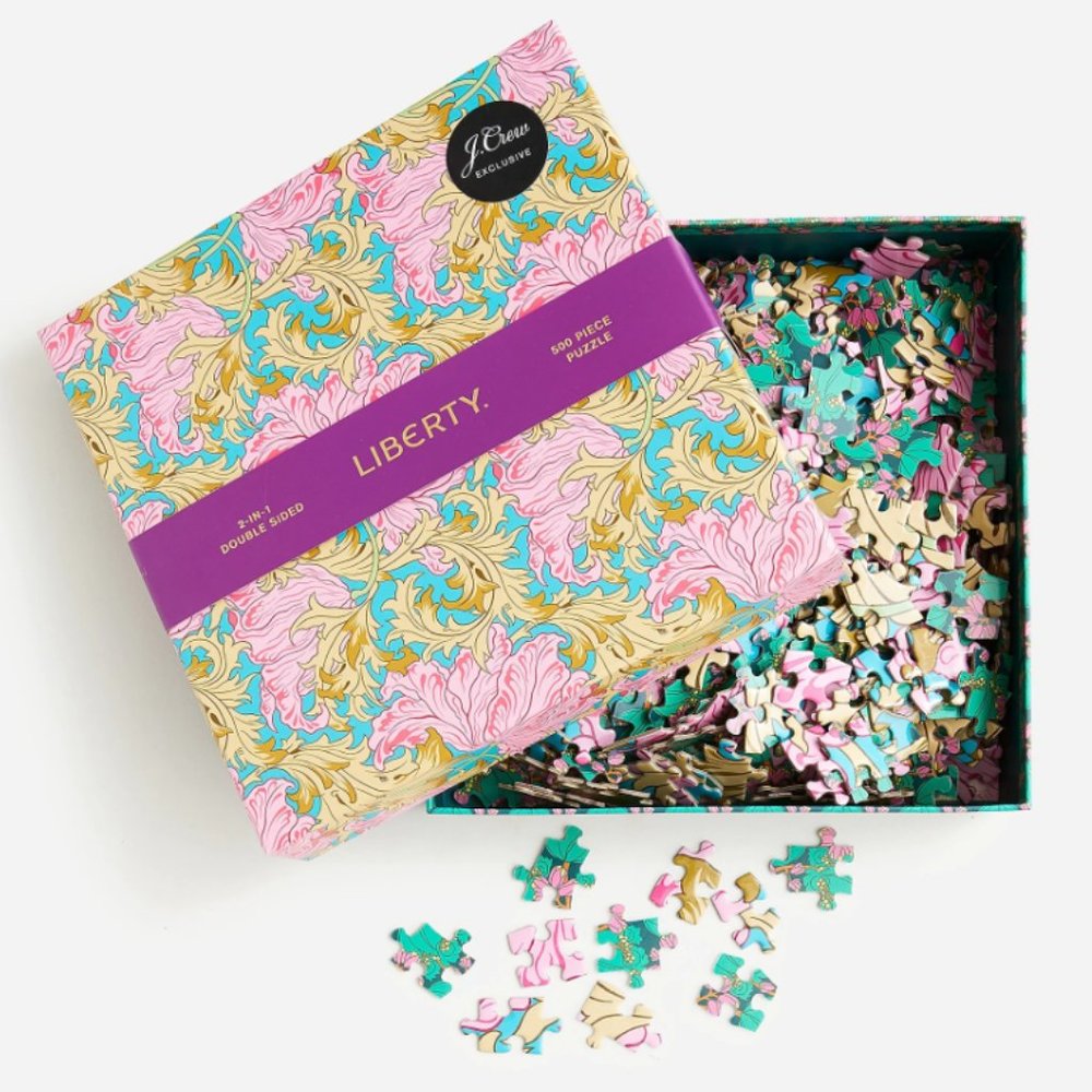 J. Crew Liberty Print Puzzle Green Floral Doubled Sided Puzzle Decorative Box